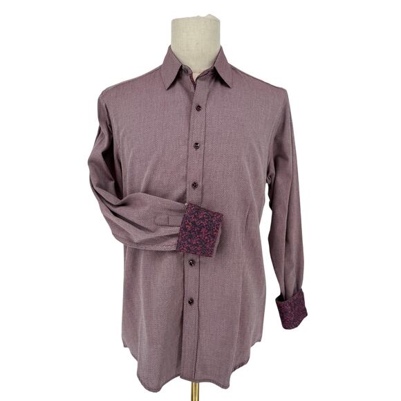 Robert Graham Woven Button Front Long Sleeve Shirt Boden Textured Red Burgundy M - Picture 1 of 8
